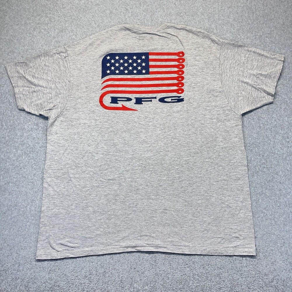 Columbia PFG Short Sleeve T-Shirt Men’s XXL Grey American Flag Graphic